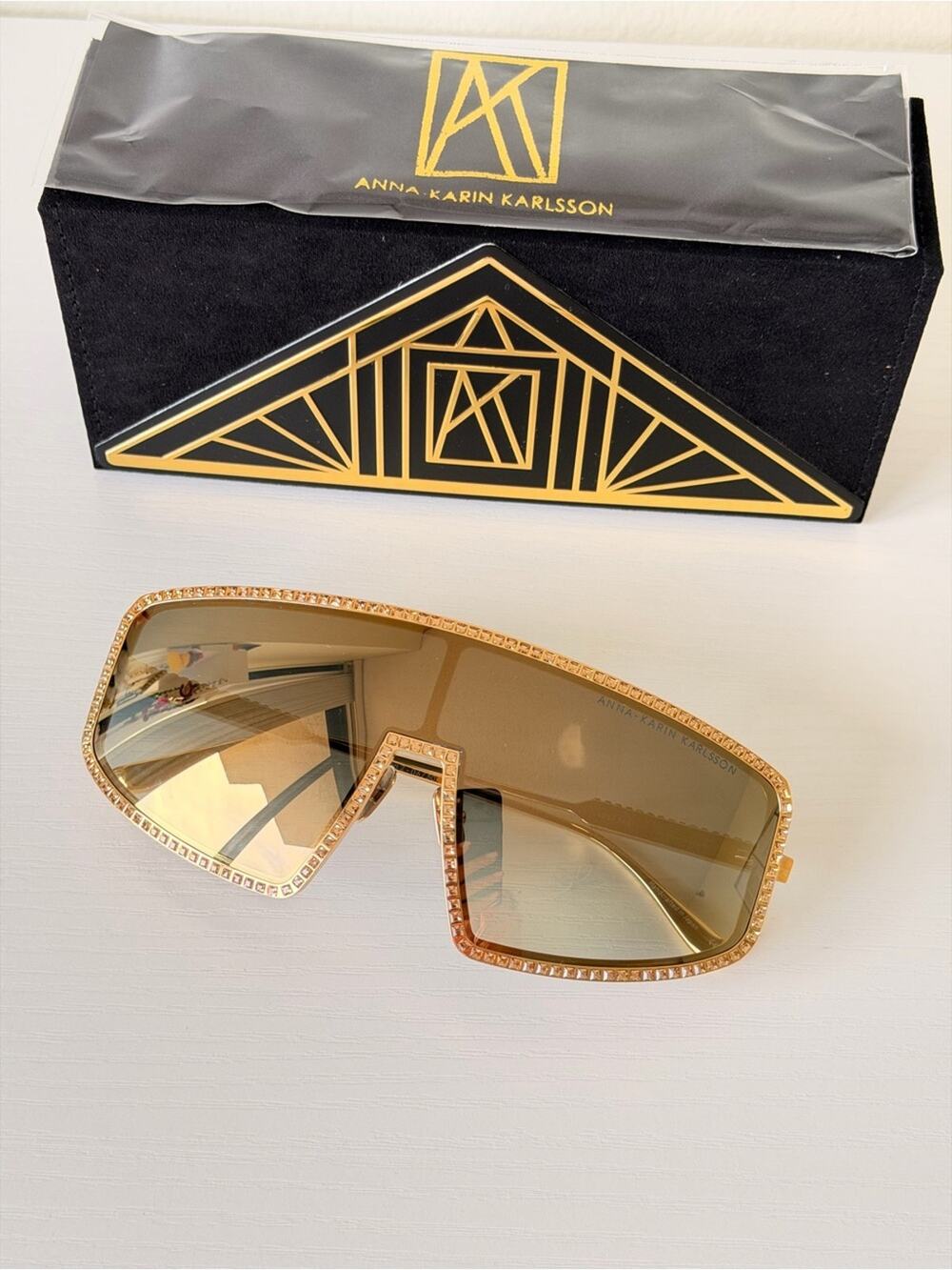 New ANNA KARIN KARLSSON Gold Shield Sunglasses Shady Luv 2.0 Authentic